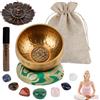 SUKARNE 8cm Campana Tibetana, 7 Pizze Set con Campana Tibetana con Battente a Doppia Superficie e Cuscino di Seta, Sacchetto per Yoga, Meditazione e Relax