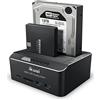 ikuai SATA a USB 3.0 Dual Bay Hard Drive Dock per SSD SATA HDD da 2,5/3,5 con lettore di schede Micro SD 2 porte USB 3.0, funzione clone offline Docking Station per disco rigido esterno, 2 x 20 TB e