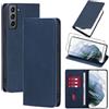 Vauki Cover per Samsung Galaxy S21 5G con 1 Vetro Temperato Custodia in Pelle PU Slot Schede Flip TPU Silicone Case Supporto Stand Magnetica Antiurto Caso per Samsung Galaxy S21 5G 6.2, Blu