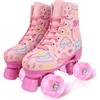 XUDREZ Pattini a rotelle per ragazze, con doppia fila di scarpe a rotelle illuminate, colore rosa, con graffiti, pattini da derby e quad (rosa con ruota lampeggiante, 86,4 - 22,2 cm, UK3)
