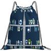 Generic Poliestere Borsa Coulisse Boat Docks Blue Green On Navy Borsa Palestra Scuola Stampa Zaino Scuola per Uomo All'Aperto Nuoto 36X42Cm