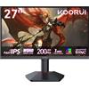 KOORUI G2722P Monitor Gaming QHD 27" piatto, Fast IPS, 200 Hz, 1 ms, altezza ...
