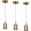 Behogan Portalampada Gold E27: Set di 3 sospensioni vintage in alluminio con anello a vite, cavo tessile color oro champagne lungo 1 m, per cucina, sala da pranzo o soggiorno.