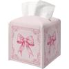 FWJZDSP Porta fazzoletti con fiocco rosa, grazioso e femminile, elegante, quadrato, in similpelle, con design decorativo, 5,3x5,3x5,3 pollici.