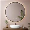 EMKE Specchio Bagno Rotondo 80 cm,Nero, Antiappannamento, Orologio, Temperatura, Specchio Bagno con Luce 4300K, Spegnimento Automatico 3 h, Memoria, IP65,Specchio LED