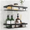 QOEOTUY Mensola Da Doccia Senza Trapano: 2 Pezzi Di Accessori Bagno Con 4 Cuscinetti Adesivi Senza Trapano E 2 Confezioni Di Viti Di Installazione - Autoadesivo Mensole Bagno Organizzatore (Nero)