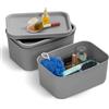 Iris Ohyama, Set di 3 Contenitori in Plastica con Coperchio Non a Scatto, Impilabili, per Cucina, Bagno, Camera da Letto, Armadio, Ufficio, Organizzazione; Solidi e Resistenti, SNL-S