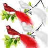 UNOLIGA Uccellini per Albero di Natale, 4pcs Uccello Vetro per Addobbi Albero Natale, Uccellini Decorativi Bianchi e Rossi, Uccelli Finti Realistici con Piume, Uccelli Artificiali con Clip