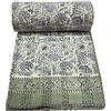 YUVANCRAFTS Copriletto con stampa a blocchi indiani per letto queen kantha, copriletto kantha in cotone, trapunta bohémien kantha (verde chiaro, queen size, 228 x 274 cm)
