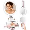 MIYADIVA Specchio da trucco da viaggio con luci, regolabile in altezza 30X/1X, specchio ingranditore a doppia faccia, specchio portatile pieghevole con display digitale e supporto per telefono, da