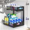 Housolution Organizer Sottolavello Cucina in Metallo, Scaffale Sottolavello Cucina Estraibile a 2 Livelli con Altezza Regolabile, Organizzatore per Armadio, Nero