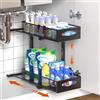 Housolution Organizer Sottolavello in Metallo, Scaffale Sottolavello Estraibile a 2 Livelli con Altezza Regolabile, Organizzatore Sottolavello per Armadio da Cucina, 1 Pezzo, Nero