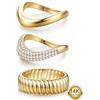 Milacolato 3 Pezzi Anelli Donna Oro 14K Placcato per le Donne Ondulato Grosso Impilamento Anello Set Ipoallergeni Non Tarnish Dichiarazione Anellis per Donne e Ragazze Taglia 17
