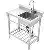 BZYFJB Lavello indipendente in acciaio inox, grande lavello da cucina con piano di lavoro e ripiano, robusto design in acciaio inox 201, versatile, per cucina, bar, ristorante, piedini regolabili, 80 x 55 x