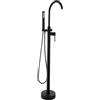 OUBUBY Miscelatore per vasca da bagno nero a cascata rubinetto autoportante con rubinetto a pavimento, doccetta opaca con due piedi da terra, set doccia autoportante