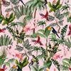 VEELIKE Carta da Parati Adesiva Jungle Rosa Carta da Parati Foglie Palma Tropicale 44.5 cm × 300 cm Flamingo Uccellini Fotomurali da Parete Camera da Letto Bagno Pellicola Adesiva per Mobili