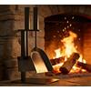 Kingson - Set di accessori per caminetto, 3 pezzi, nero, include spazzola, pala e supporto, 16x16x35,5cm, accessori completi per bruciatori a legna, set completo per focolare
