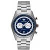 Emporio Armani Orologio per uomo, Movimento cronografo al quarzo a 2 quadranti secondari e cassa da 42 mm con cinturino in acciaio, 42 mm, Tono argento e blu