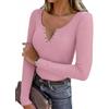 Aottori Maglia Donna con Bottoni in Metallo Maglietta a Maniche Lunghe Basic Shirt Scollo a V Sottogiacca Aderente Elasticizzato Top a Coste Sexy Blu Scuro XL