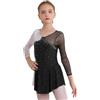 YiZYiF Vestito Danza Classica Bambina Maniche Lunghe Vestito Pattinaggio Artistico Strass Lucido Abito da Ballo Ballerina Balletto Dancewear Nero 13-14 Anni