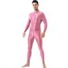 YiZYiF Uomo Metallico Bodystocking Catsuit Jumpsuit Leggings Tuta Intera Monopezzo Overall Body da Ginnastica Body Shaper Palestra Biancheria Intima Rosa Taglia unica