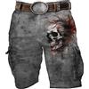 Rrongwn Pantaloncini da uomo con teschi, vintage, motivo stampato, pantaloncini cargo bermuda estivi, casual, gotico, horror Nu Goth Rockwear in cotone, alla moda, stile streetstyle, grigio., XXXL