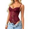 TZLDN Body da donna in pizzo, corsetto in rete, elegante per feste, club, going out techno, Colore: rosso, L