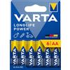 VARTA Pile AA, confezione da 6, Longlife Power, Alcaline, 1,5V, ideale per giocattoli, mouse wireless, torce elettriche, imballaggio riciclato al 90%, Made in Germany
