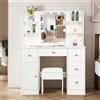 Aovquof Tavolo da toeletta con luci a LED Hollywood, specchio illuminato, 5 cassetti e 6 scomparti aperti, colore: bianco moderno