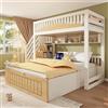 ZKLOEP Letto a castello per bambini con spazio di archiviazione idraulico 90 x 200 e 140 x 200 cm, armadio a gradini, ringhiera di sicurezza, connessione USB‑C, letto familiare sfalsato per più
