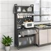 GIANTEX Mobile da cucina alto a 6 livelli, credenza cucina con ruote, 10 ganci, ante pieghevole, pannello perforato, mobile vetrina in acciaio, per soggiorno, sala da pranzo (grigio)