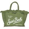 Saint Barth Borsa Colette da Donna in Tela Blu Acqua con Frange Laterali e Tracolla Regolabile