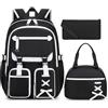 Tanou Zaino per Ragazze Adolescenti 3 Pezzi Zaino Scuola Media con Borsa Termica e Astuccio Zainetto Casual di Grande Capacità Zaini Scuola Superiore, Nero