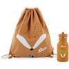 upstitch studio Trixie, zaino e borraccia per bambini, zaino per l'asilo, zaino per chitarra e borraccia per bambini, personalizzato con nome singolo o come set, Volpe, Set: Turnbeutel + Flasche 350ml