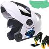 Frcychri Casco Integrale Flip Up Con Bluetooth, Modulare Integrato Moto, Caschi Doppia Visiera, Per Uomo Donna Scooter Adulto DOT ECER22-05 K,Small