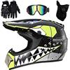 Fauitay Casco Motocross Bambino, Casco Cross, Casco Integrale Motocross con Occhiali, Guanti e Maschera per Motocross, Dirt Bike e Mountain Bike (A, S)