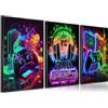 PPV 3 stampe artistiche da parete retrò videogiochi, acquerelli, immagini colorate al neon gamepad, stampe su tela per camera dei ragazzi, camera da letto, decorazione per la casa, 30,5 x 40,6 cm