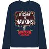 Stranger Things Christmas Welcome To Hawkins T-Shirt Unisex a Maniche Lunghe, Navy, XXL