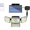 Posheliox Lampada da parete solare a 4 teste per esterni, impermeabile, sensore di movimento, lampada da giardino con telecomando, luci luminose per vialetti regolabili (I)