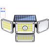 Posheliox Lampada da parete solare a 4 teste per esterni, impermeabile, sensore di movimento, lampada da giardino con telecomando, luci luminose per vialetti regolabili (H)