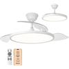 BLEYTON Ventilatore da soffitto silenzioso, luce LED e pale retrattili, 107 cm, ventilatore motore DC con controllo WiFi, app, Alexa e Google, colore bianco, 6 velocità, timer