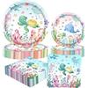 BACH AND BOUJEE 60PCS Ocean Piatti e tovaglioli sotto il mare Decorazioni per 16 ospiti | Cena Piatti Dessert Animali Mare Spiaggia Piscina Estate Baby Shower Compleanno Forniture