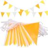 Topeedy Bandierine gialle e bianche da 20 m, decorazione per feste, 52 bandierine gialle riutilizzabili per compleanni, matrimoni, baby shower, casa o giardino, bandiere triangolari