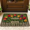 Generic Zerbino con tulipani di benvenuto, primaverile rustico con foglie scozzesi, in gomma verde primaverile, antiscivolo, decorazione per esterni, porta d'ingresso, patio, 73 x 43 cm