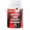 Nutrifair biotina + zinco + selenio, 365 compresse, pelle, capelli e unghie, alte dosi, 100% vegan, produzione e test di laboratorio in Germania, Premium & Equo