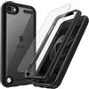 LUNOVATE Cover per iPod Touch 5/6/7, con 2 Pezzi Pellicola Prottetiva, PC Indietro + TPU Paraurti Antiurto Transparente Custodia per iPod Touch 5/6/7 - Nero
