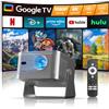 Alwtniet Proiettore Portatile 4K con Google TV - Full HD 1080p Nativo, Mini Videoproiettore Home Theater, Bluetooth, WiFi, Smart, Messa a Fuoco Automatica e Correzione Trapezoidale 6D