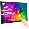Dpofirs Monitor Portatile, Monitor Touchscreen da 16 Pollici, Monitor da Gioco di Tipo C con Schermo per la Cura degli Occhi 1920x1200 60Hz, Display del Computer con Doppio Altoparlante