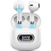 Drsaec Cuffie Bluetooth, Auricolari Bluetooth 5.3 Cuffie Wireless HiFi Stereo Mic, Cuffie Senza Fili Cancellazione Rumore LED Display Cuffiette Bluetooth IP7 Impermeabili, Auricolari Wireless USB-C Bianco