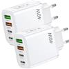 NFMAXONE Confezione da 2 x 4 porte USB multi caricabatterie rapido - 40 W multi spina - caricatore USB C - adattatore compatibile per Samsung, iPhone - iPad, Google, ricarica